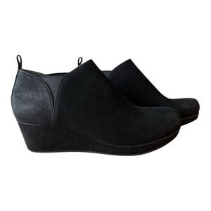 Chocolat Blu Black Suede Wedge Ankle Booties US Size 7.5